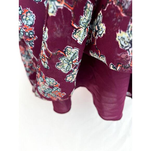 Tularosa Tunic Dress Top Eggplant Floral Bell Sleeve Ruffle Size S Romantic - Picture 8 of 11